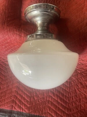 Lámpara cromada Art Deco de vidrio con leche para cocina porche escuela casa Foto 1 de 4