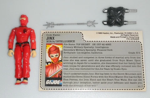 1987 GI Joe Jinx v1 Ninja Figure with Uncut Red Back File Card *100% Complete Cover