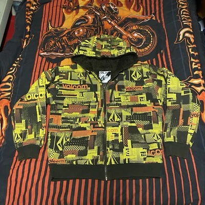VOLCOM Ryan Sheckler All Over Print FUR LINED Zip Hoodie Y2K Skate VERY RARE!! - Image 1 of 4