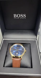 Hugo Boss Blue Rose Gold Tone Leather Boss Men's Wristwatch 41mm (B6) - Picture 1 of 4