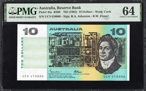 Australia 10 Dollars P45e R309 1985 Johnston Fraser PMG64 Choice UNC Banknote - Bild 1 von 2