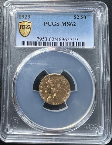 1929 $2.50 Indian Head Quarter Eagle PCGS MS 62 Cover