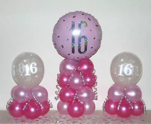 16th BIRTHDAY 3 PACK FOIL BALLOON DISPLAY - TABLE DECORATION - No Helium Needed - Picture 1 of 1