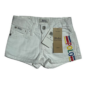 NWT Polo Ralph Lauren White Denim Shorts With Bright Side Logo Little Girls Sz 4