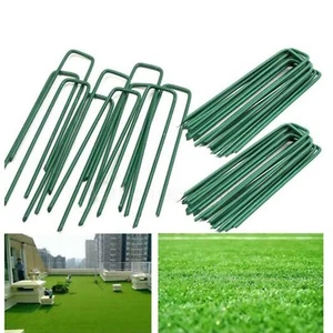 U PINS GREEN ARTIFICIAL GRASS TURF GALVANISED METAL PEGS STAPLES WEED HOOKS - 50 - Picture 1 of 9