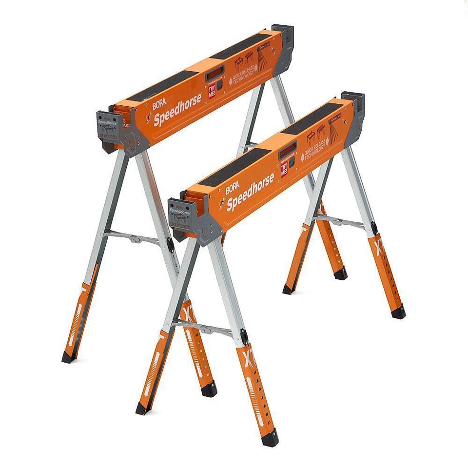 Bora Portamate Speedhorse XT Adjustable Height Sawhorse Pair- Two pack 30-36 ...