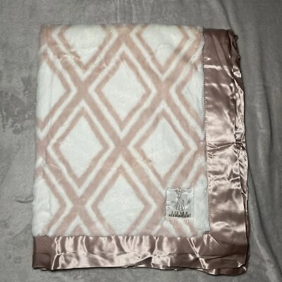Little Giraffe Baby Blanket Dusty Pink Diamond Satin Trim 29"x35" Luxe Lovey - Image 1 of 4