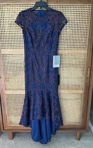 JS Collections Plum Navy Mesh Lined Cap Sleeve Maxi Hi Lo Dress, Size 2 NWT - Picture 1 of 9