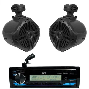 JVC KD-X38MBS Marine Stereo Receiver w/Bluetooth+(2) 6.5" Black Tower Speakers - Picture 1 of 12
