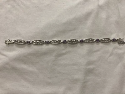 Designer 925 Sterling Silver Bezel Purple Topaz Prowling Panther Link Bracelet - Image 1 of 4