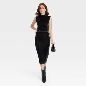 A New Day Womens Dress Size M Velour Side Rushed Drapery Bodycon Midi - Picture 1 of 13