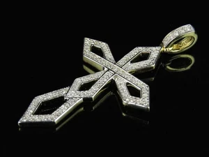2Ct Lab Created Diamond Designer Holy Cross Pendant 14kYellow Gold Plated Silver - Picture 1 of 4