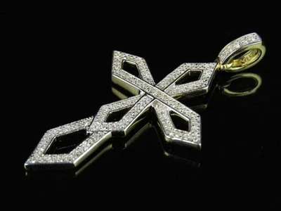 2Ct Lab Created Diamond Designer Holy Cross Pendant 14kYellow Gold Plated Silver - Image 1 of 4