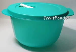 Tupperware Crystalwave 8 1/2 Cup Microwave Bowl Sheer Teal White Vent Seal New - Picture 1 of 6
