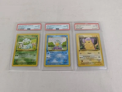 1999 German 1st Edition PSA 10 Bisasam (Bulbasaur), Schiggy (Squirtle), Pikachu - Image 1 of 4