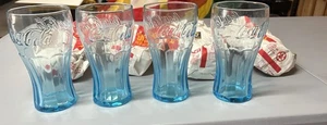 Vintage Colored Aqua Blue Coca Cola Coke Glass Cup McDonalds set of 4 - Picture 1 of 2