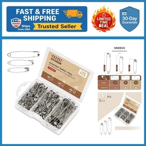 Sicherheitsnadeln, 150 Stück Sicherheitsnadeln sortiert, 3 verschiedene Größen silber Sicherheitsnadeln - Bild 1 von 9