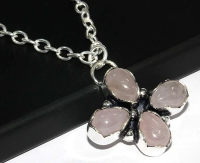 Collar de piedras preciosas chapadas en plata 925 de cuarzo rosa de alta calidad 19" GW Foto 1 de 3