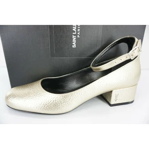 Saint Laurent Gold Leather Babies Ankle Strap Pumps Size 36.5 New YSL Yves $895 - Picture 1 of 12