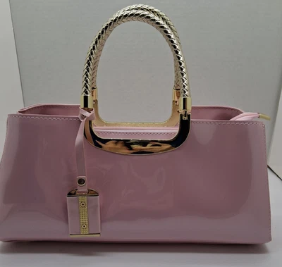 Bolsa de mão de couro envernizado rosa bolsa de noite igreja elegante ocasião especial - Imagem 1 de 4