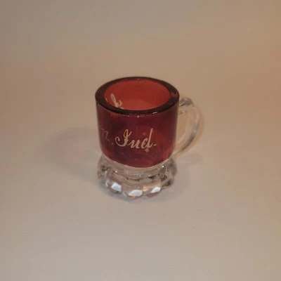 Antique EAPG Ruby Stain Souvenir Of Lebanon Indiana Miniature Glass Mug - Image 1 of 4