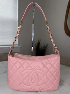 Echte Chanel Schultertasche Kaviar gesteppt zeitlos CC rosa Leder - Bild 1 von 24