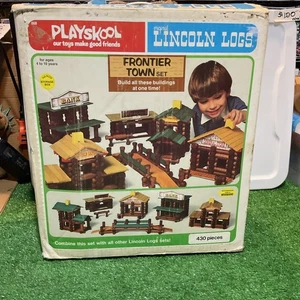 Rare 1977 Playskool Lincoln Logs Frontier Town Set W/ Box Mostly Complete C Pics - Bild 1 von 14