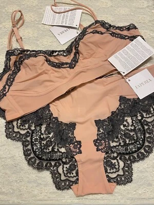 Conjunto de bralette calzoncillos con motivo de mosaico La Perla 38B L rosa suave gris Foto 1 de 3