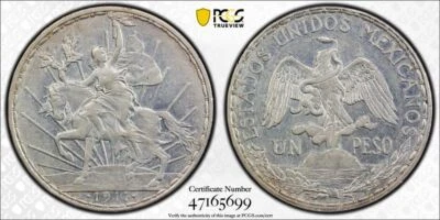Moneda Peso Caballito Plata 1911 PCGS AU Detalle LONG RAY - MÉXICO KM-453 #51293A Foto 1 de 3