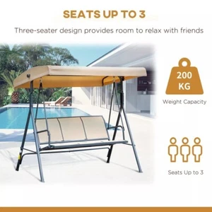 3 Seater Garden Swing Chair Patio Hammock Outdoor Bench Seat w/ Canopy Beige - Picture 1 of 6