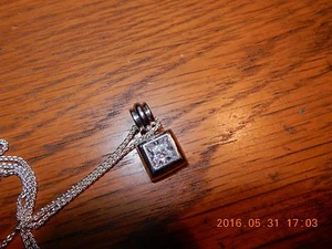 Milor Princess Cut CZ Slide Sterling Pendant Necklace 7g Solid 20" 925 w/chain - Picture 1 of 11