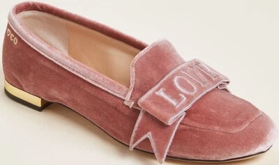 Nuevo CHARLOTTE OLYMPIA Rosa Rubor Terciopelo Love Banner Mocasines Pisos EU 35 ($825) Foto 1 de 4