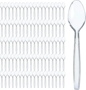 500 Clear Plastic Spoons - 6 Inch Disposable Spoons Bulk Pack - Heavy Duty Cutle - Picture 1 of 12