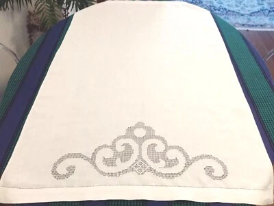 Tenda Nuova Puro Lino Ricamata A mano Sfilato Punto Siciliano  - Immagine 1 di 4