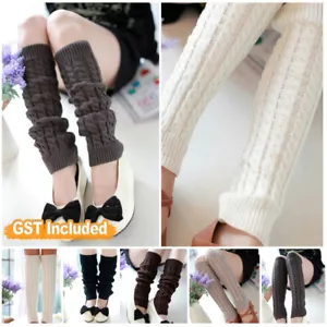 Women Winter Long Warm Leg Warmers Knitted Crochet Thigh High Long Bubble Socks - Picture 1 of 12