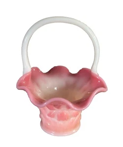 Gibson Glass- 6" Iris Pattern Rosalene Basket - Picture 1 of 5