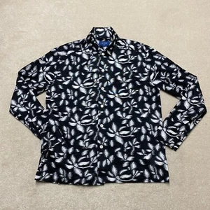 Eton Button-Up Shirt Men's Large Black Floral Slim Fit Casual Lightweight - Picture 1 of 11