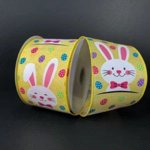 Printed Muslin Happy Bunny Ribbon, Yellow/White/Pink/Blue/Green, 2.5" wide X 10  - Picture 1 of 1