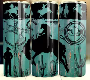 Horse Bull Rider Rodeo Tumbler 20oz Stainless Steel Travel Cup Mug Lid Straw - Picture 1 of 6