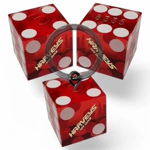 Genuine Harvey's Lake Tahoe Casino Dice Pair Red Polished + Dice Key Ring Bundle - Picture 1 of 7