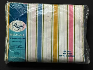 NEW Pacific Miracale KING FITTED Contour SHEET Vintage STRIPE Permanent Press - Picture 1 of 6