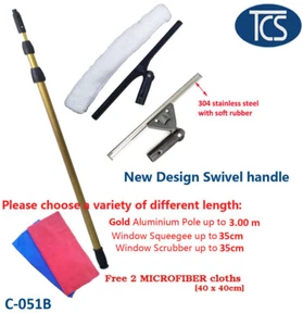 TCS Window Cleaning Set Swivel Scrubber & Squeegee Tools + 3m Telescopic Pole - Picture 1 of 5