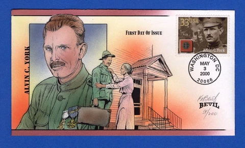 Scott 3395 Distinguished Soldiers Alvin York Hand Painted Bevil FDC 54/200 Cover