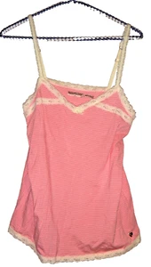JUICY COUTURE Sleep Night Top Sleepwear Nightie Tank Pink White Striped Size L - Picture 1 of 6