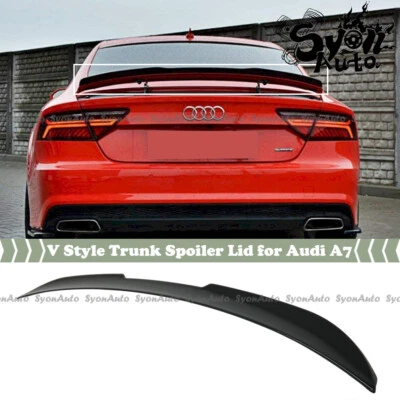 FITS 12-2018 AUDI A7 S7 RS7 V STYLE GLOSS BLACK REAR TRUNK SPOILER EXTENSION LID - Image 1 of 4