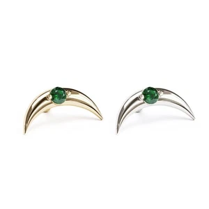 14K REAL Solid Gold Emerald Crescent Moon Stud Helix Cartilage Piercing 16G - Picture 1 of 9