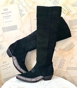 Free People Sterling Knee Hi Tall Slouchy Western Boot Black Suede 39.5/9.5 NEW - Picture 1 of 10