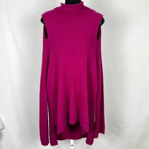 Free Press Fuzzy Cold Shoulder Long Sweater Sz S Magenta Shimmer Long Slv Hi-Low - Picture 1 of 6