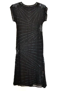Abito da sera vintage Laurence Kazar Petite Medium nero paillettes perline - Foto 1 di 17