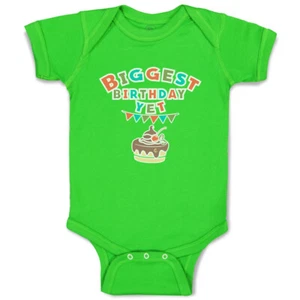 Baby Bodysuit Biggest Birthday Yet Style A Funny Cotton Boy & Girl Baby Clothes - Picture 1 of 21